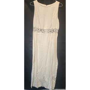 Carol Anderson California Vtg 90s Pure Linen Lace Waist Maxi Dress Cream Women L